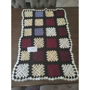 Handmade Vtg Crochet Granny Square 27x38” Afghan Lap Blanket Throw Roseanne